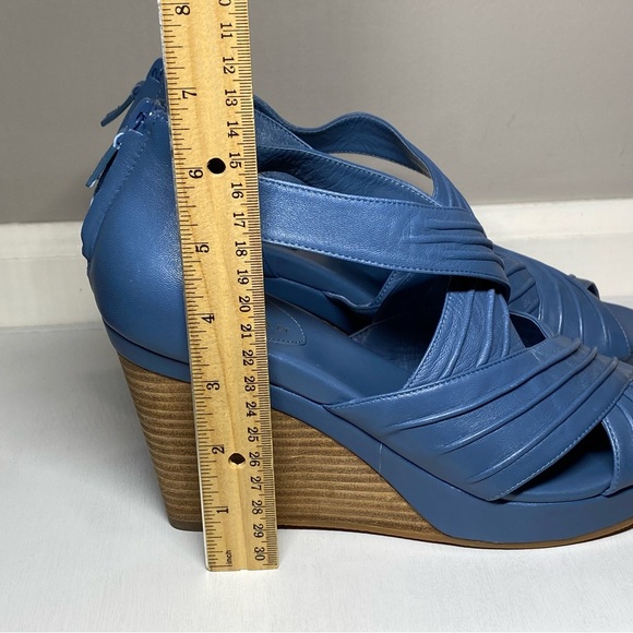Cole Haan Wedge Sandals Women’s Size 8 B Dusty Blue Open Toe Shoes Zip Up Back - Picture 10 of 16